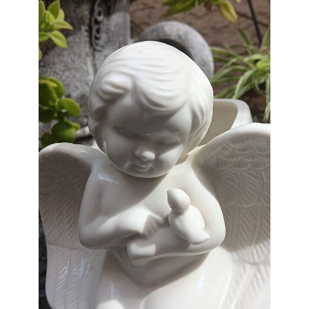Vintage ANGEL WITH BIRD Ceramic Planter Garden Decor Art Cherub - Picture 2 of 10